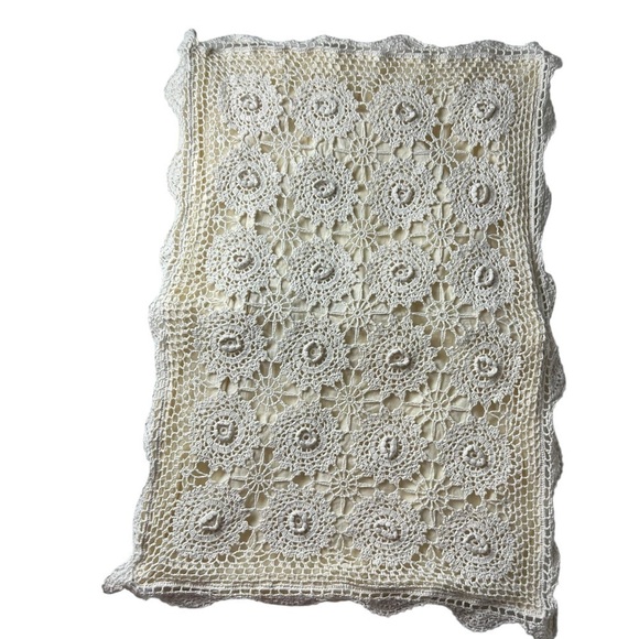 Vtg Crochet Linen Lace Standard Pillow Sham Beige Tan Shabby Cottagecore Chic - Picture 3 of 10